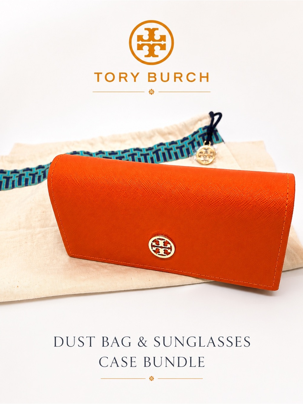 Tory Burch Orange Sunglasses Case Like New & NWOT Dust Bag Set Authentic